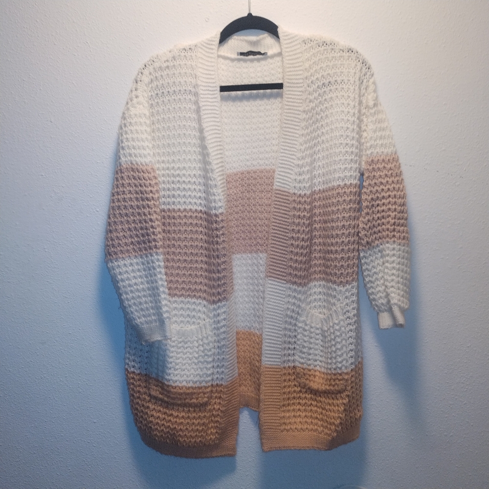 Miss Sparkling knit cardigan white beige light orange - no size- 2 front pockets